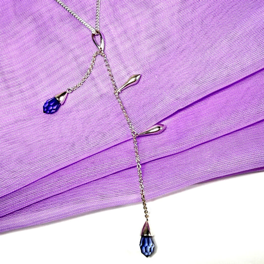 Sterling silver ladies necklace purple double real crystal long drop designed pendant design