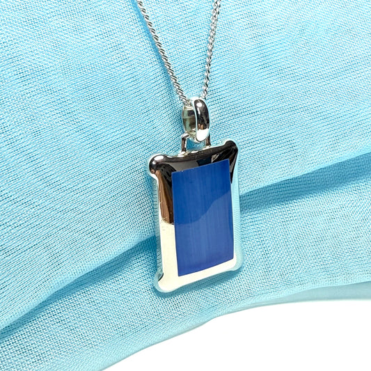 Real blue cat's eye necklace blue cushion shaped pendant