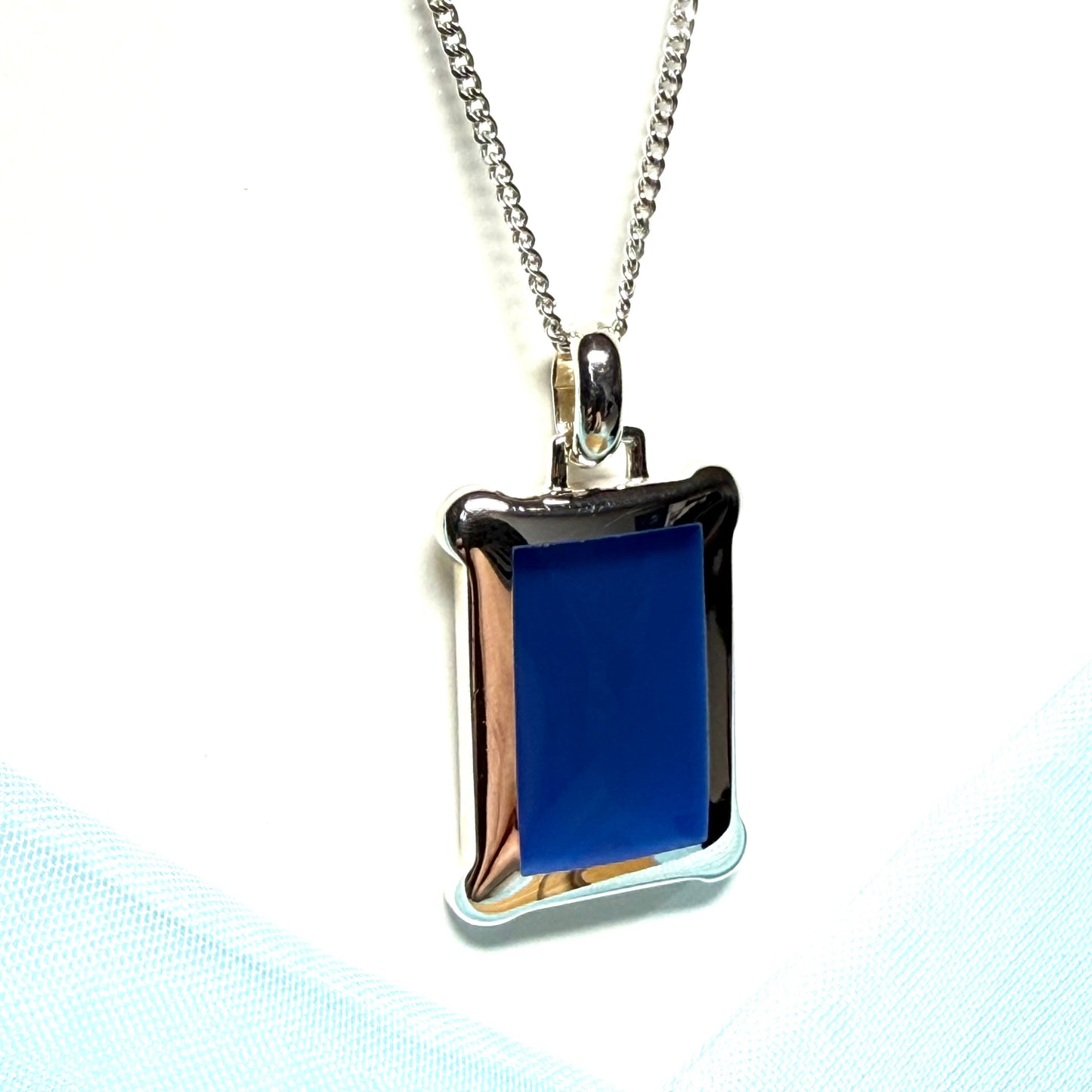 Real blue cat's eye necklace blue cushion shaped pendant