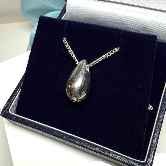 Memorial ashes necklace solid sterling silver teardrop shaped pendant including chain