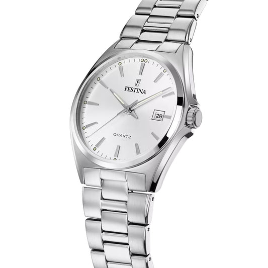 F20552/2 Festina Mens Stainless Steel White Round Bracelet Watch Date Feature