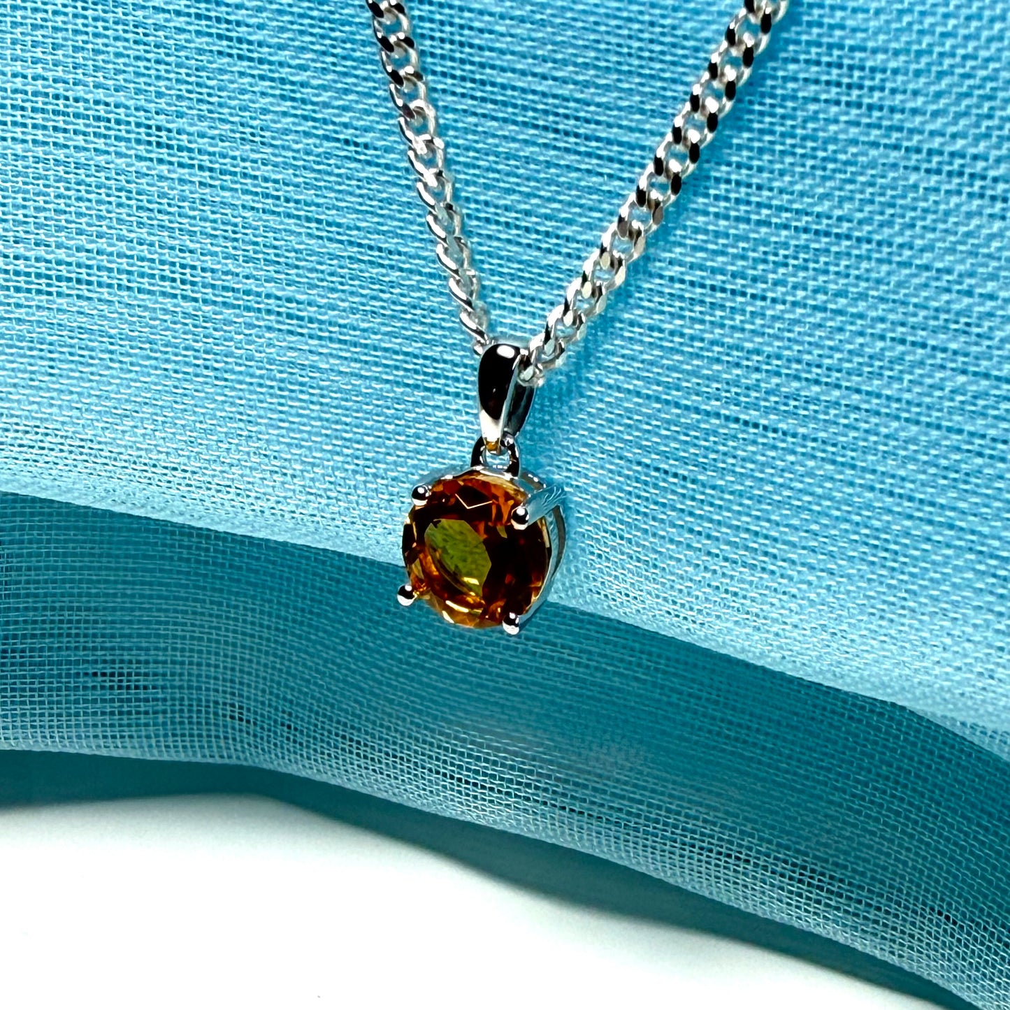 Yellow real round citrine necklace sterling silver pendant