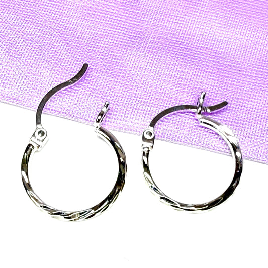 Sterling silver patterned hoop earrings 15 mm