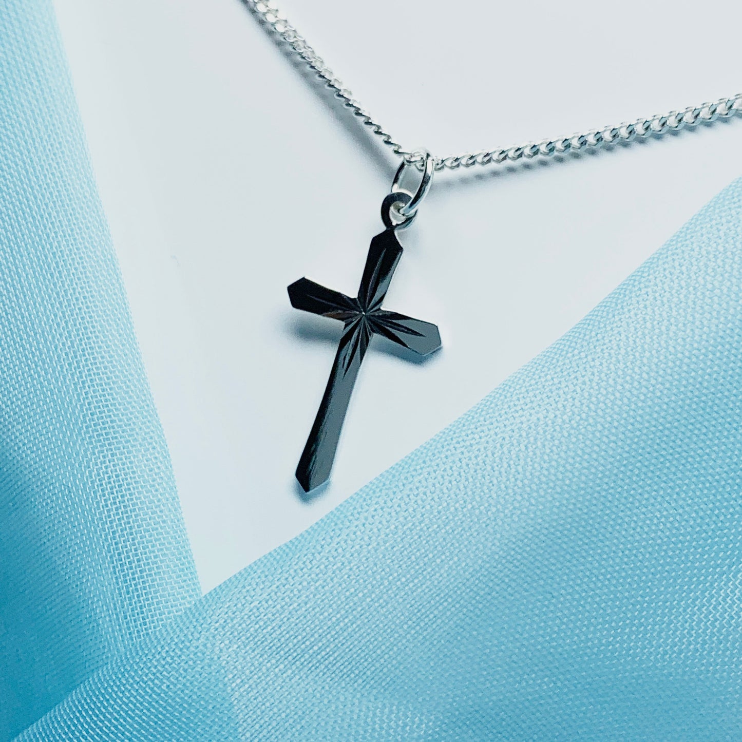 Sunray Sterling Silver Diamond Cut Cross Necklace