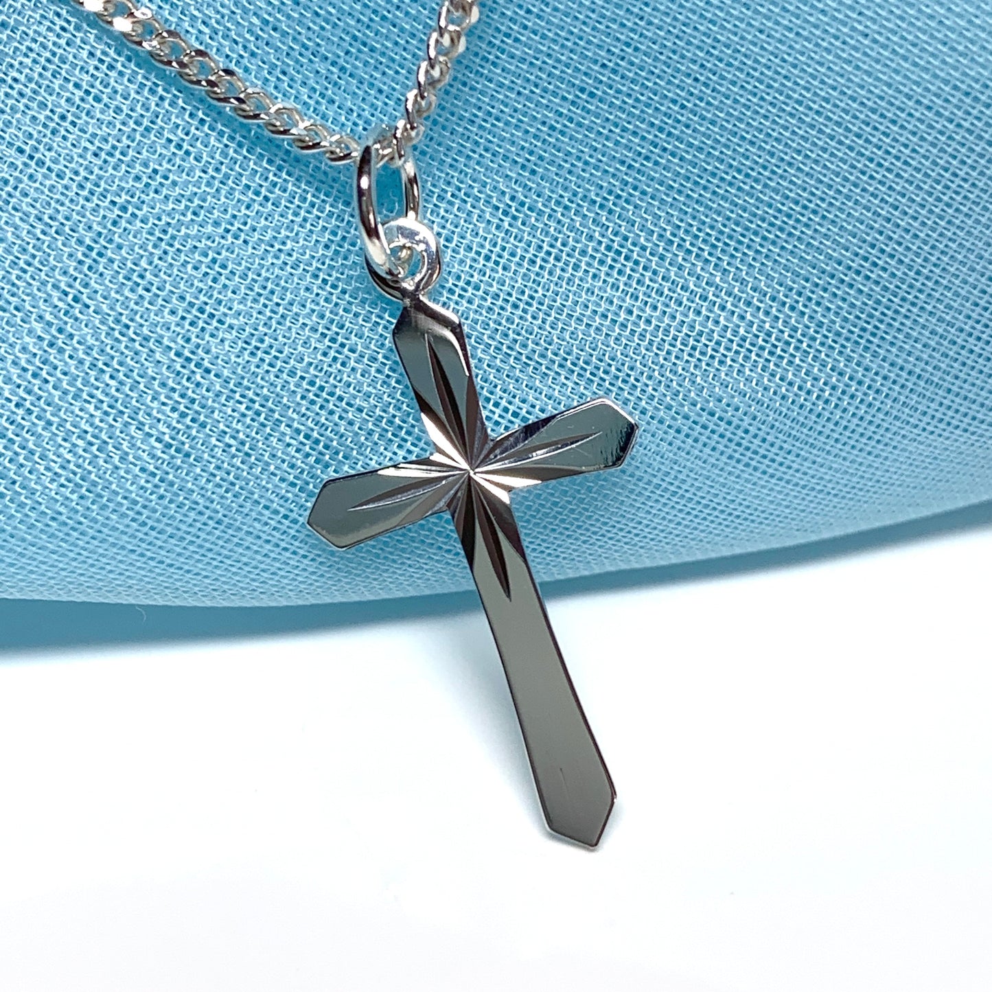 Sunray Sterling Silver Diamond Cut Cross Necklace