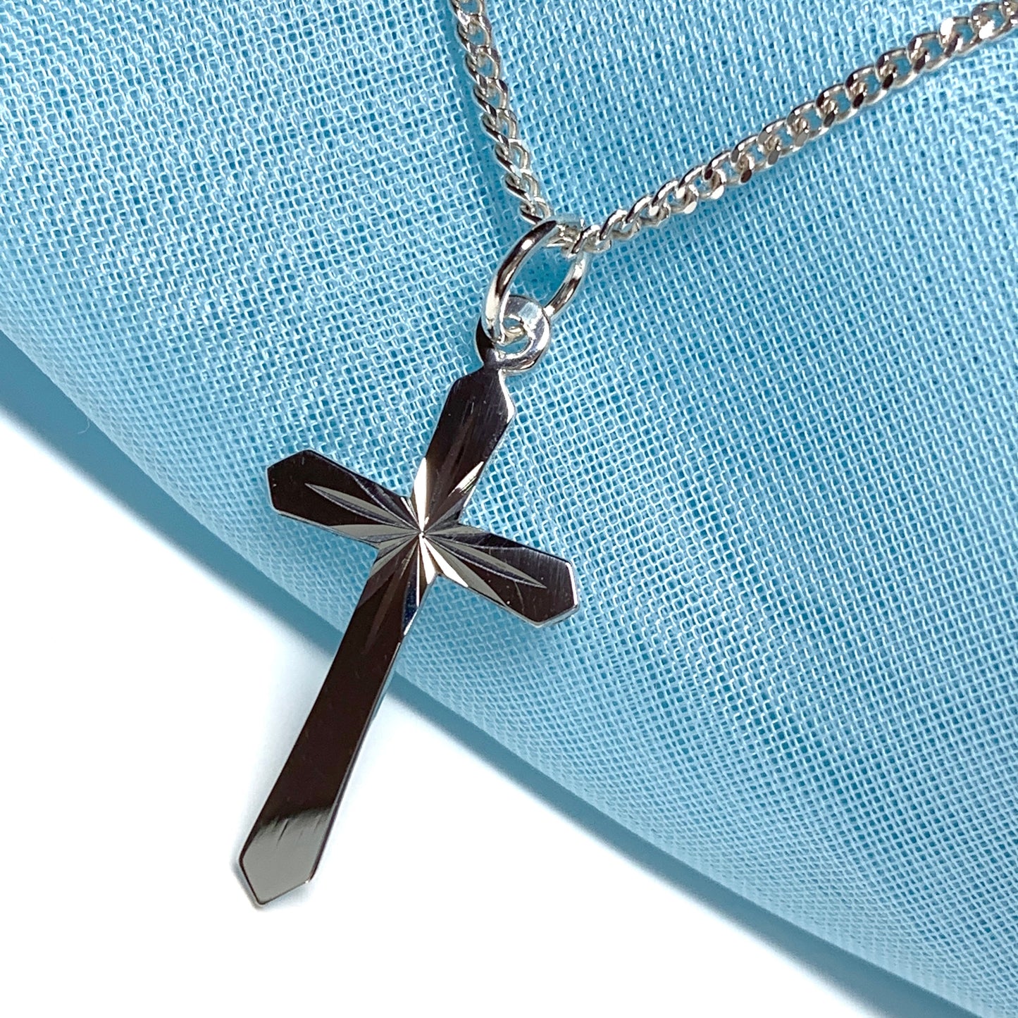 Sunray Sterling Silver Diamond Cut Cross Necklace