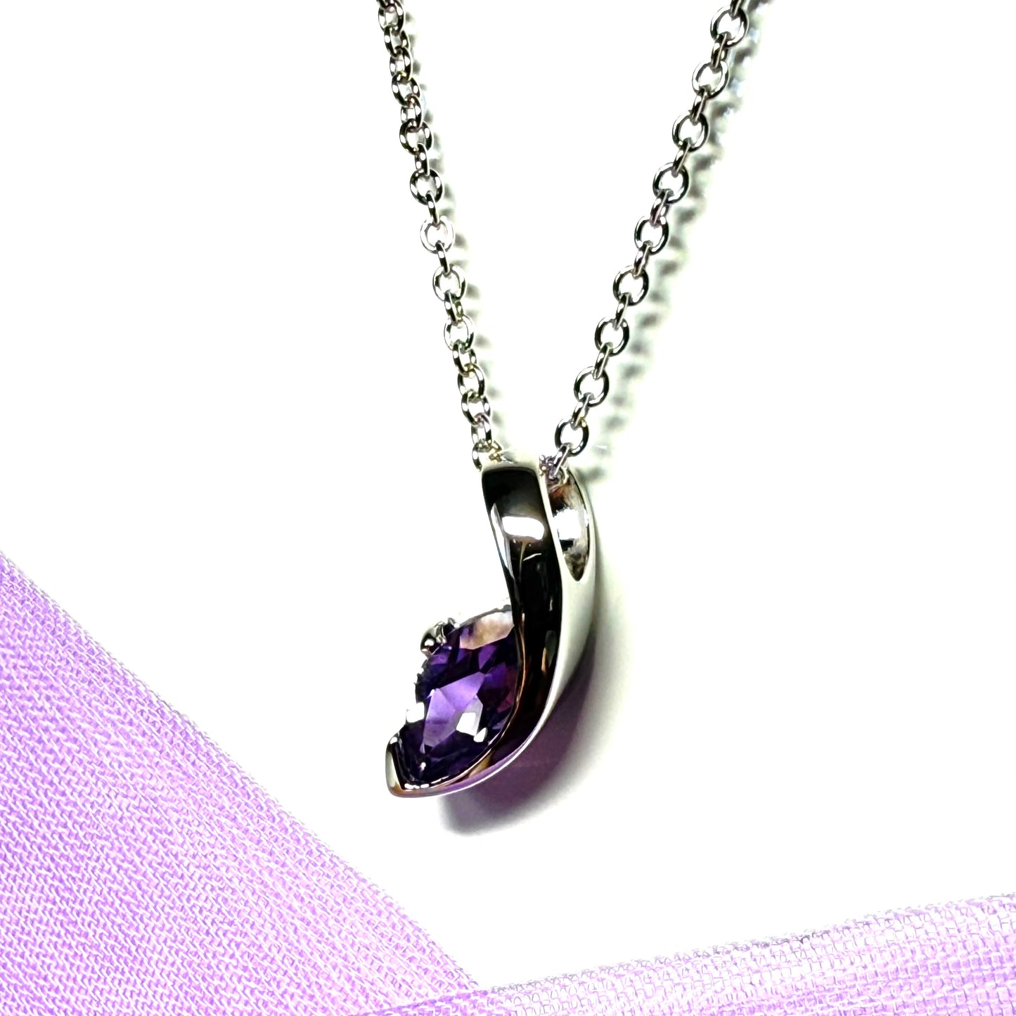 Real purple amethyst necklace fancy marquise shaped stone