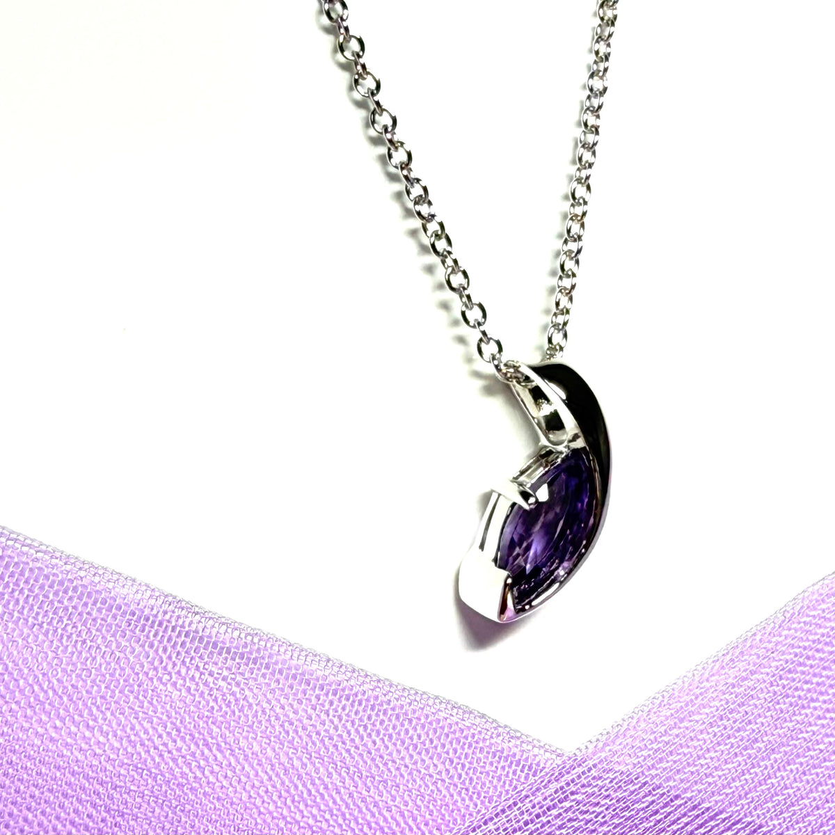 Real purple amethyst necklace fancy marquise shaped stone