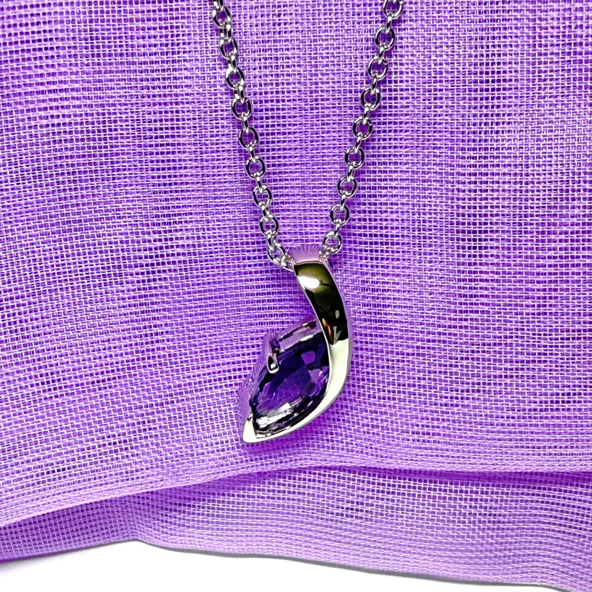 Real purple amethyst necklace fancy marquise shaped stone