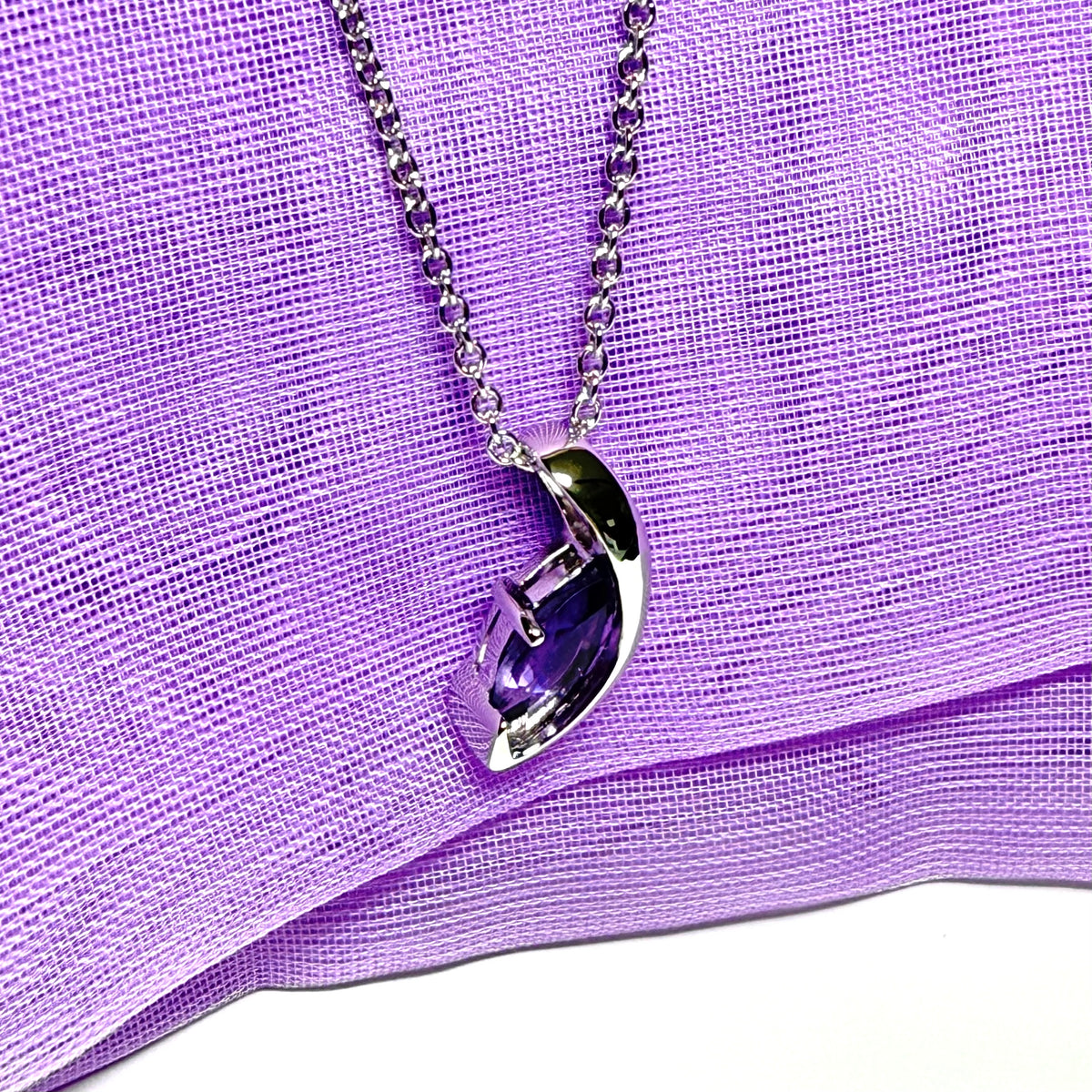 Real purple amethyst necklace fancy marquise shaped stone