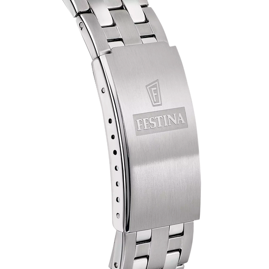 F20357/4 Festina Mens Stainless Steel Black Round Bracelet Watch Day & Date Feature