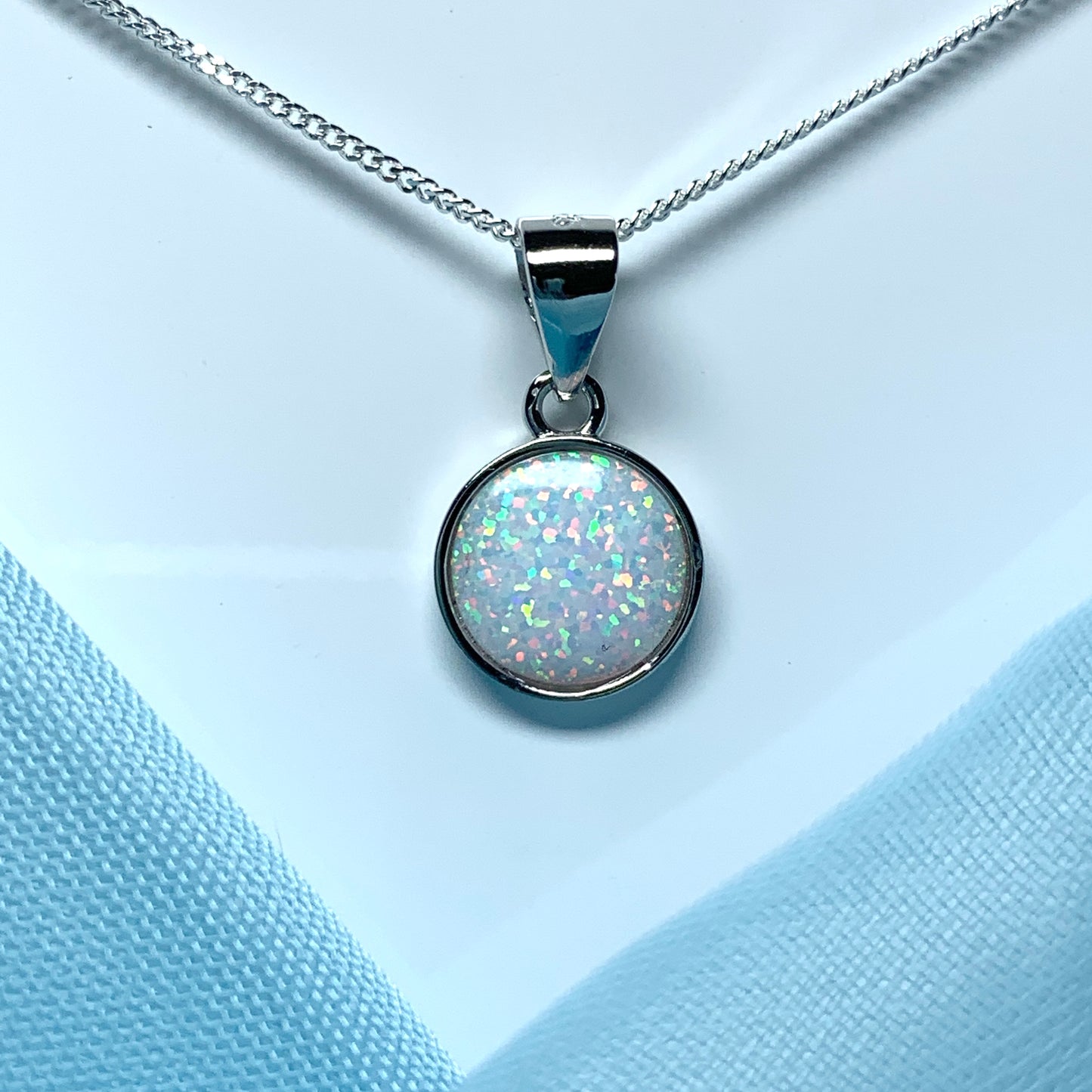 Sterling silver round opal rubbed over necklace