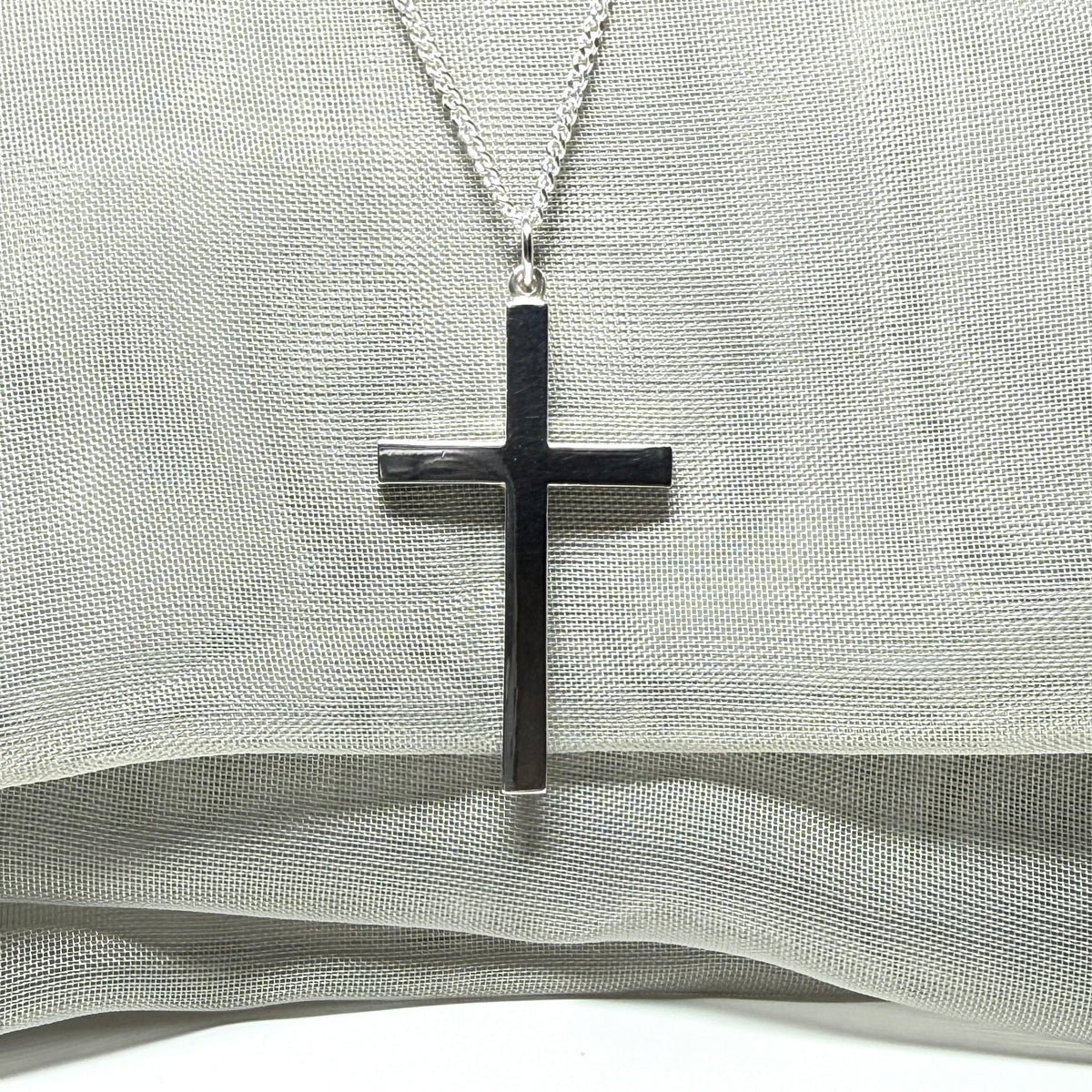 Cross necklace sterling silver plain polished including a chain