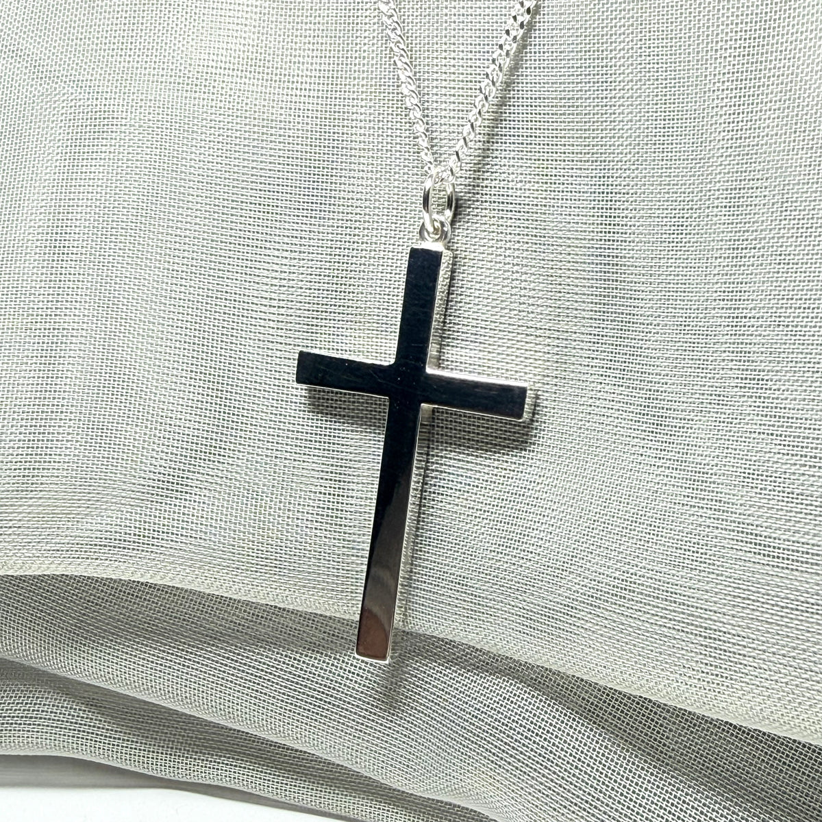 Cross necklace sterling silver plain polished including a chain