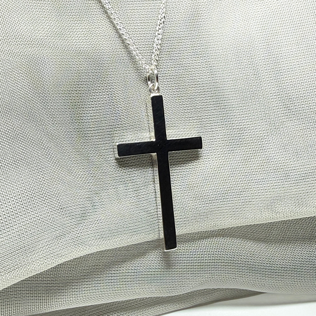 Cross necklace sterling silver plain polished including a chain