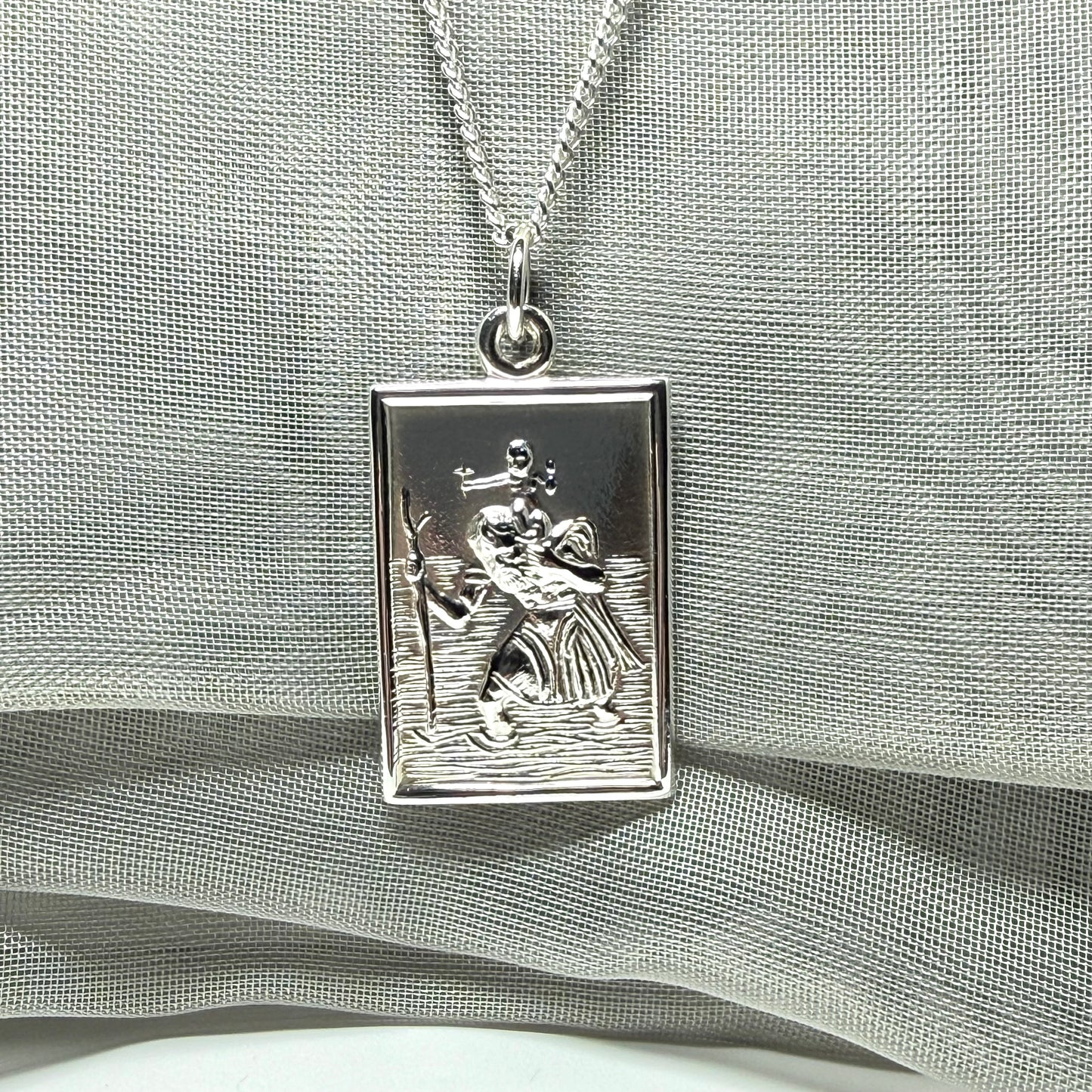 Rectangle shaped solid sterling silver men’s St. Christopher