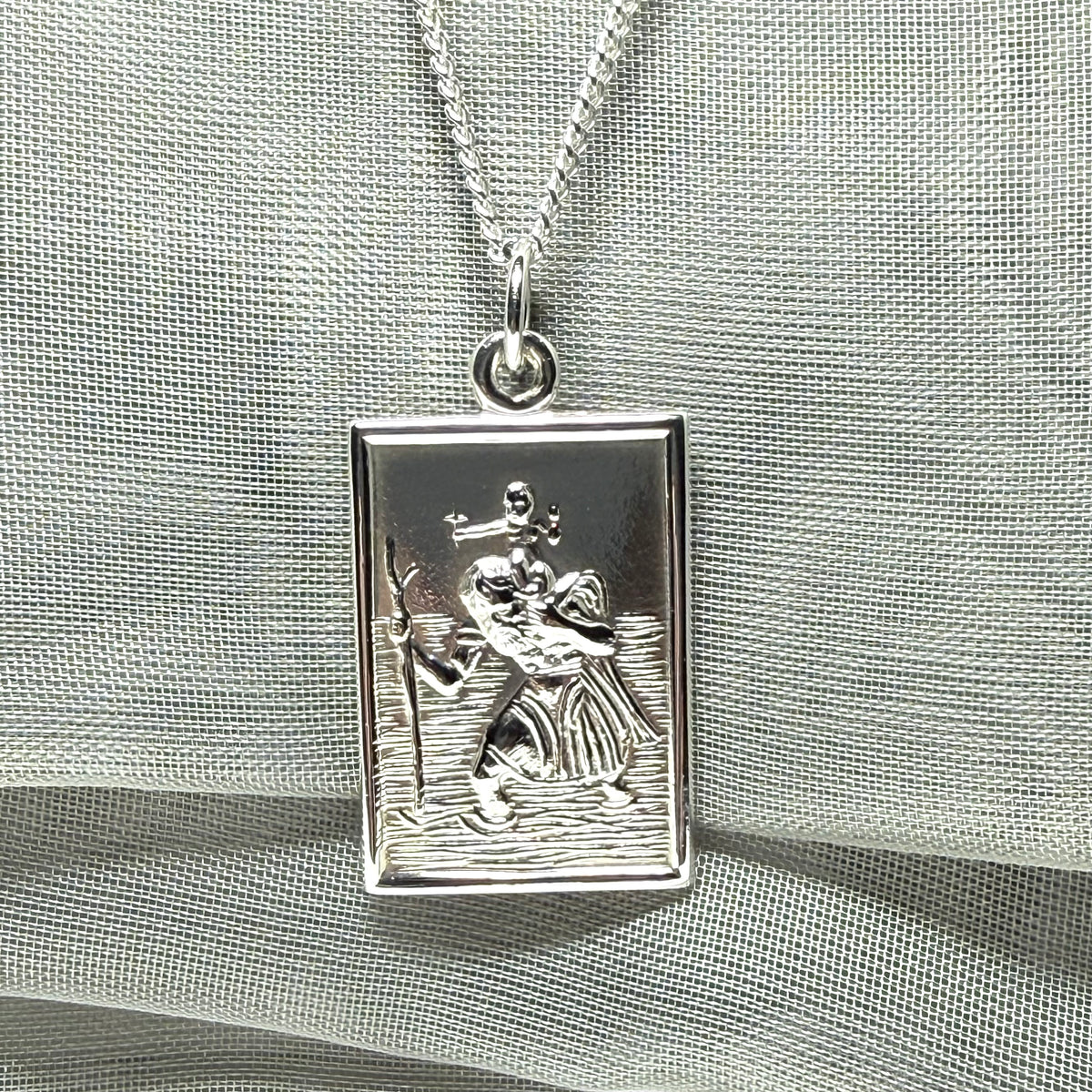 Rectangle shaped solid sterling silver men’s St. Christopher