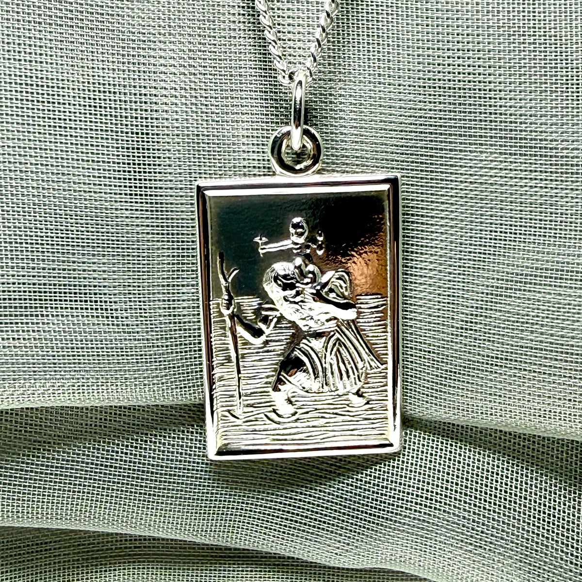 Rectangle shaped solid sterling silver men’s St. Christopher