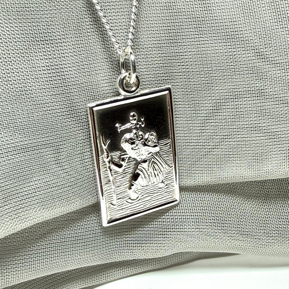 Rectangle shaped solid sterling silver men’s St. Christopher
