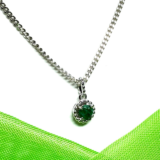 Real emerald small round necklace sterling silver