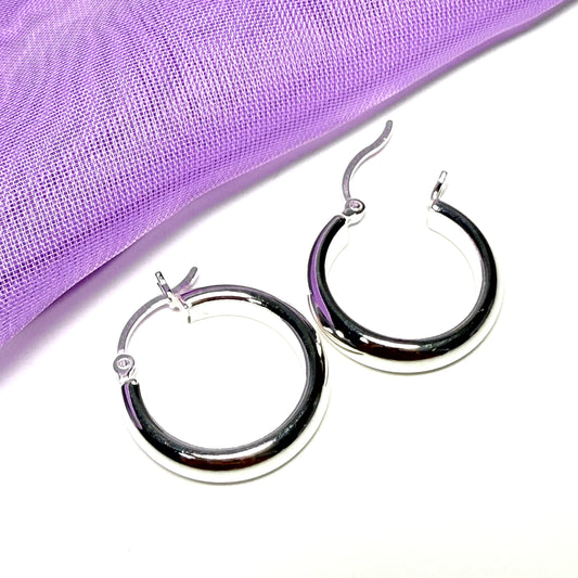 22 mm sterling silver hoop earrings thick round plain polished