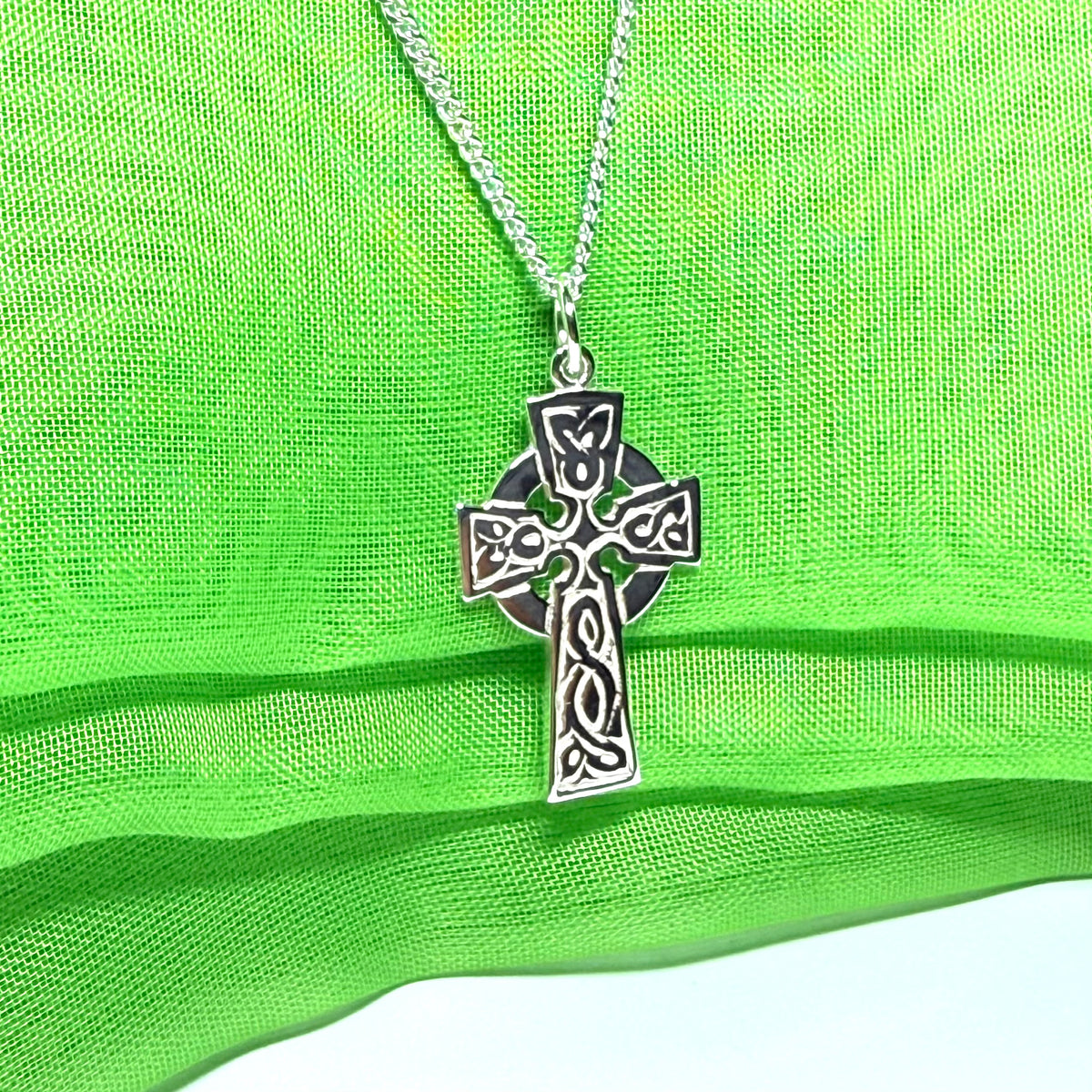 Patterned Sterling Silver Celtic Cross Including Chain