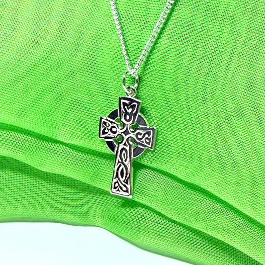Patterned Sterling Silver Celtic Cross Including Chain