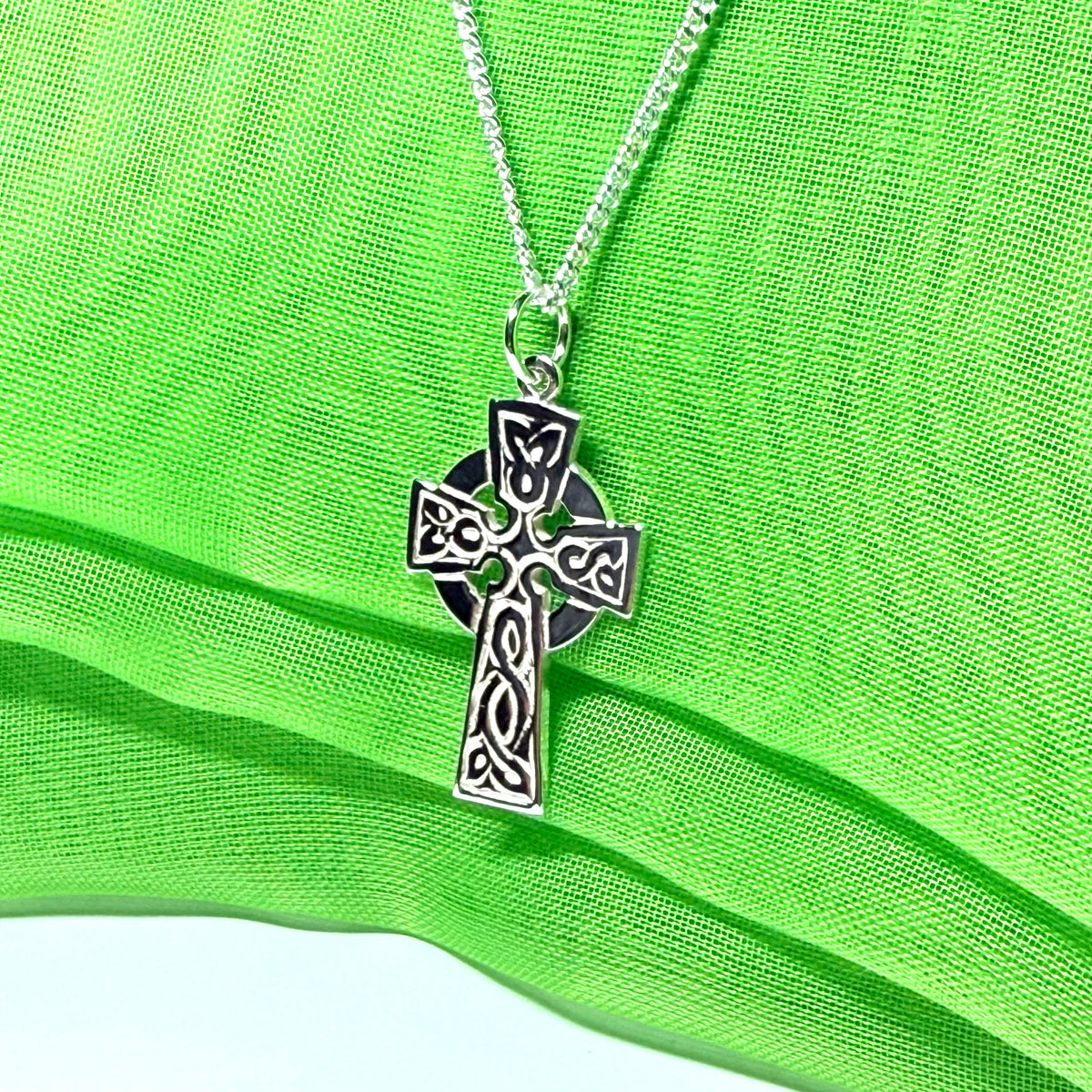 Patterned Sterling Silver Celtic Cross Including Chain