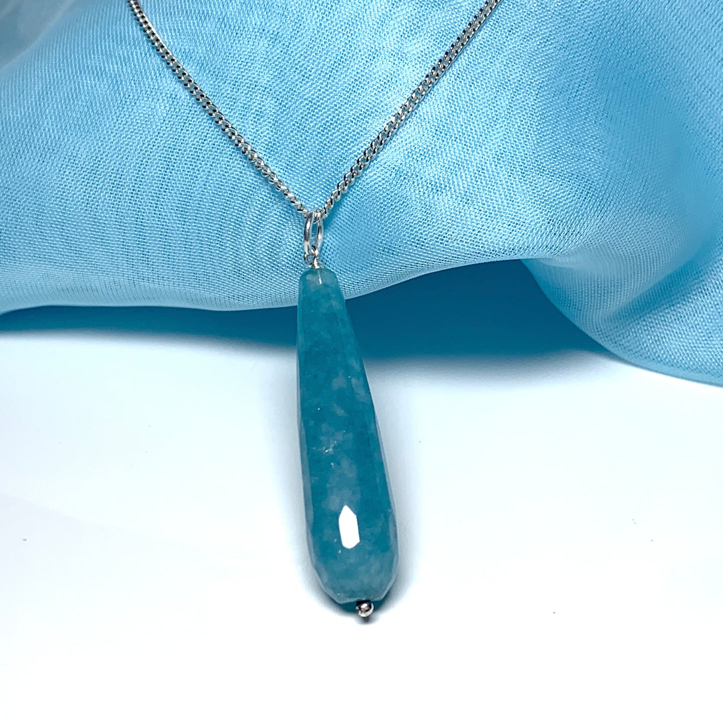 Blue agate tear drop necklace pendent sterling silver