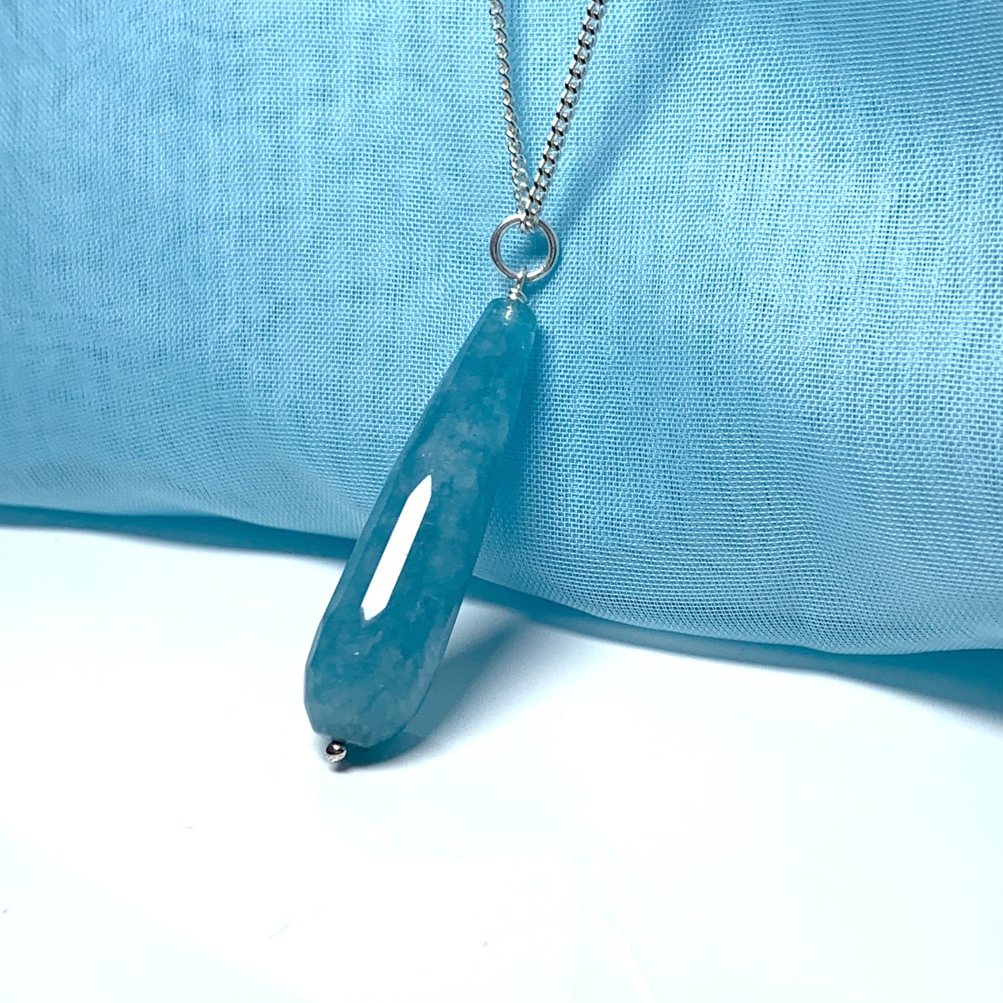 Blue agate tear drop necklace pendent sterling silver