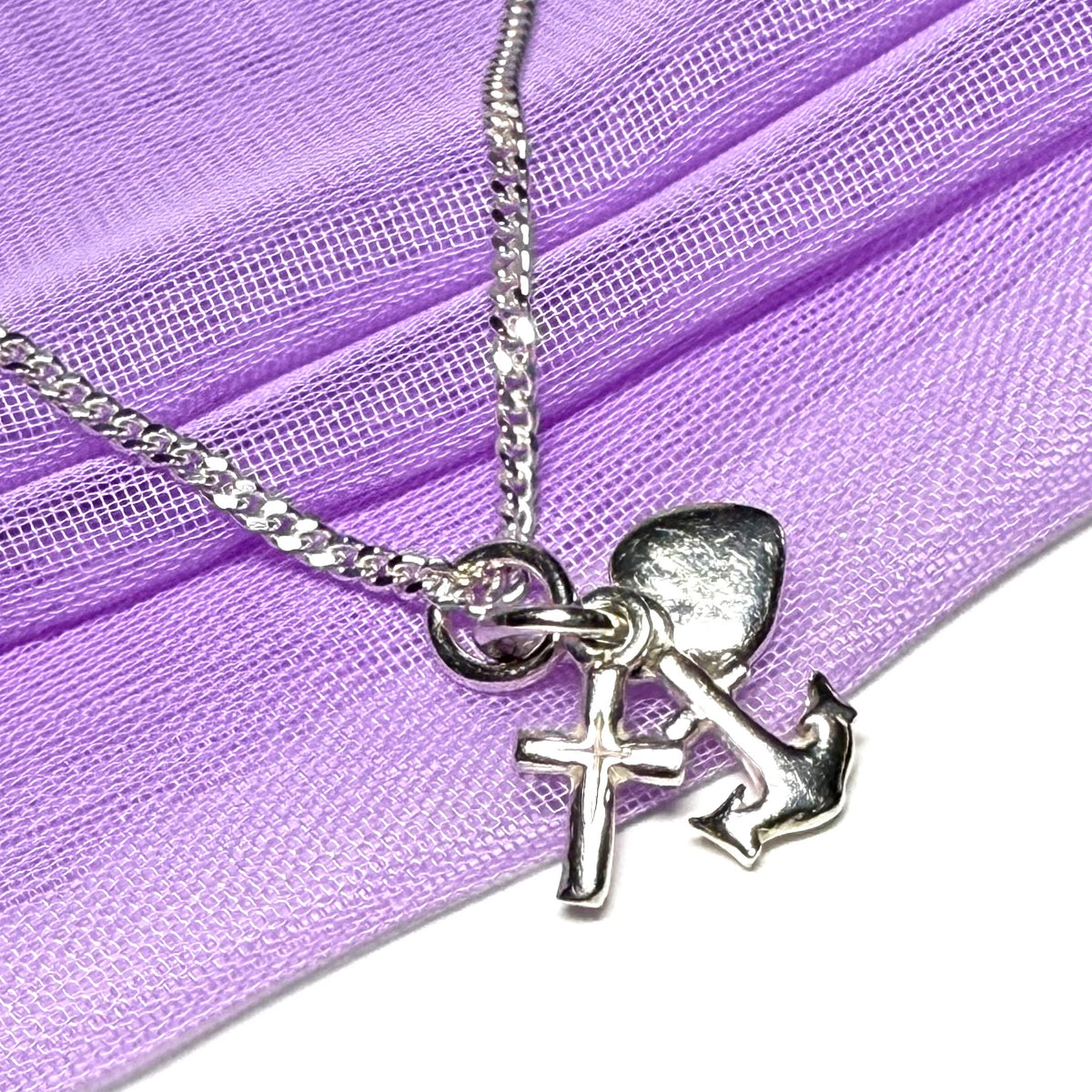 Faith, hope and charity shaped solid necklace sterling silver