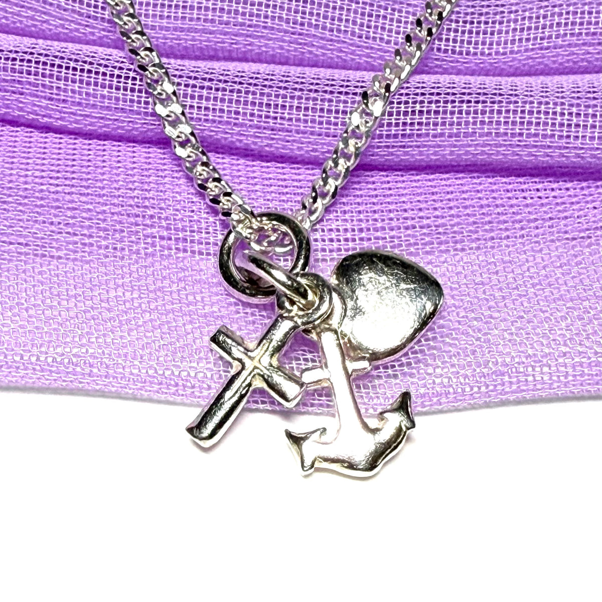 Faith, hope and charity shaped solid necklace sterling silver