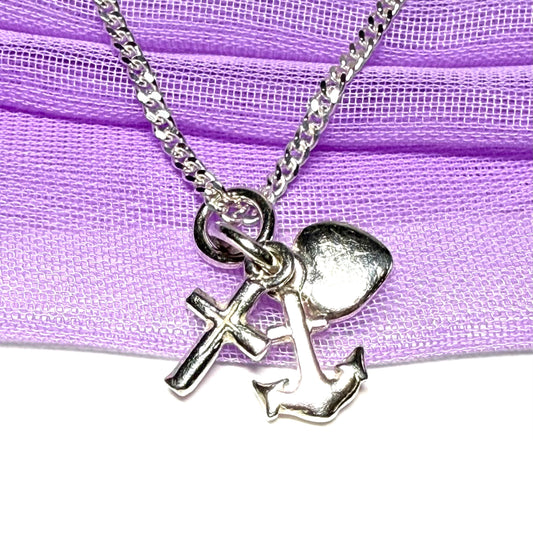 Faith, hope and charity shaped solid necklace sterling silver