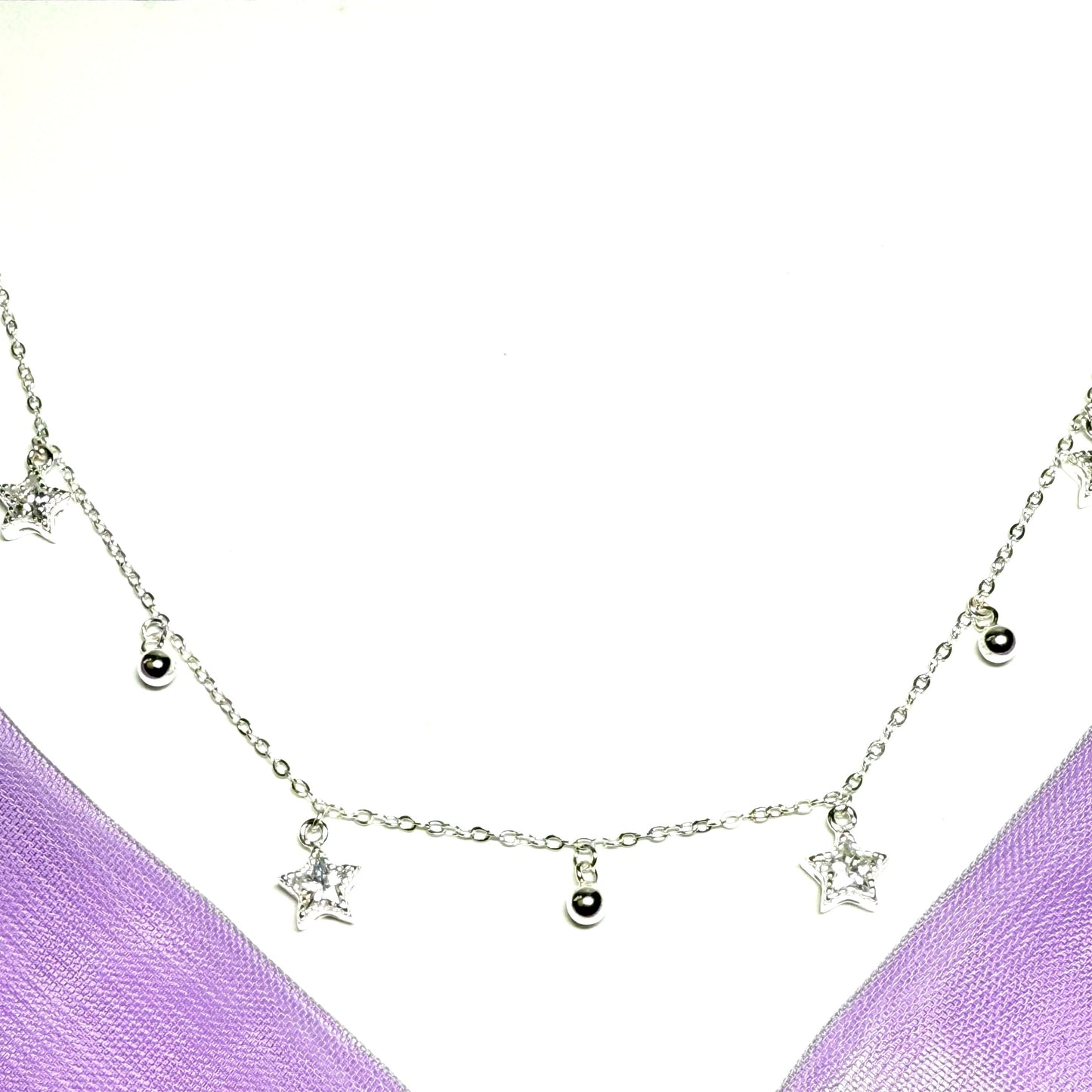 Open star shaped charm sparkling necklace ladies cubic zirconia sterling silver