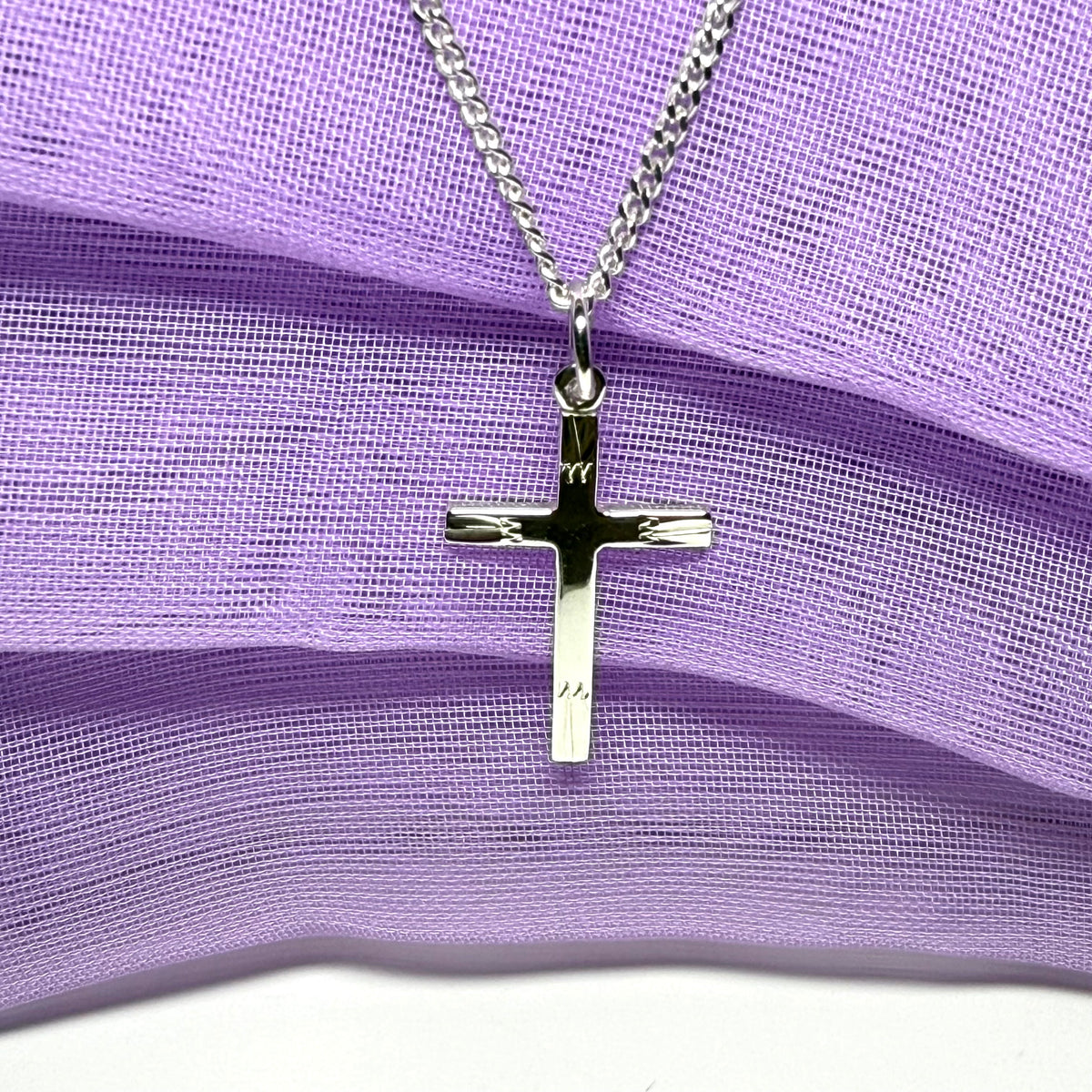 Sterling Silver Diamond Cut Small Cross Necklace