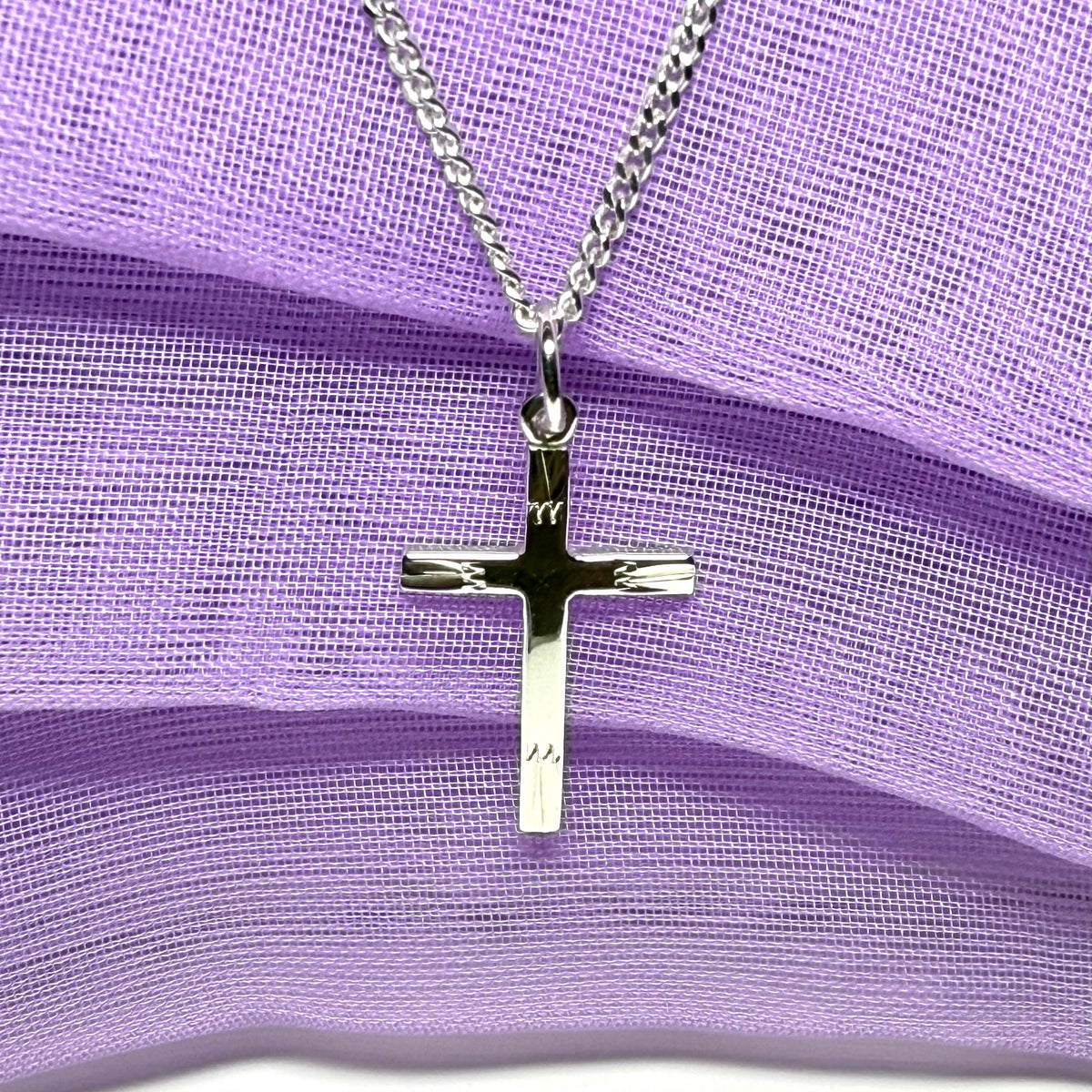 Sterling Silver Diamond Cut Small Cross Necklace