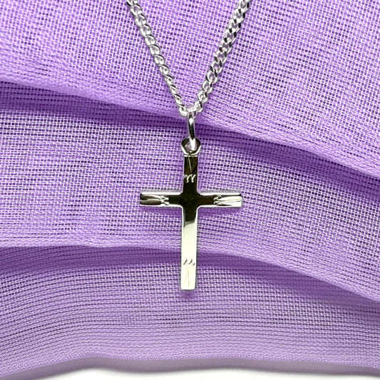 Sterling Silver Diamond Cut Small Cross Necklace