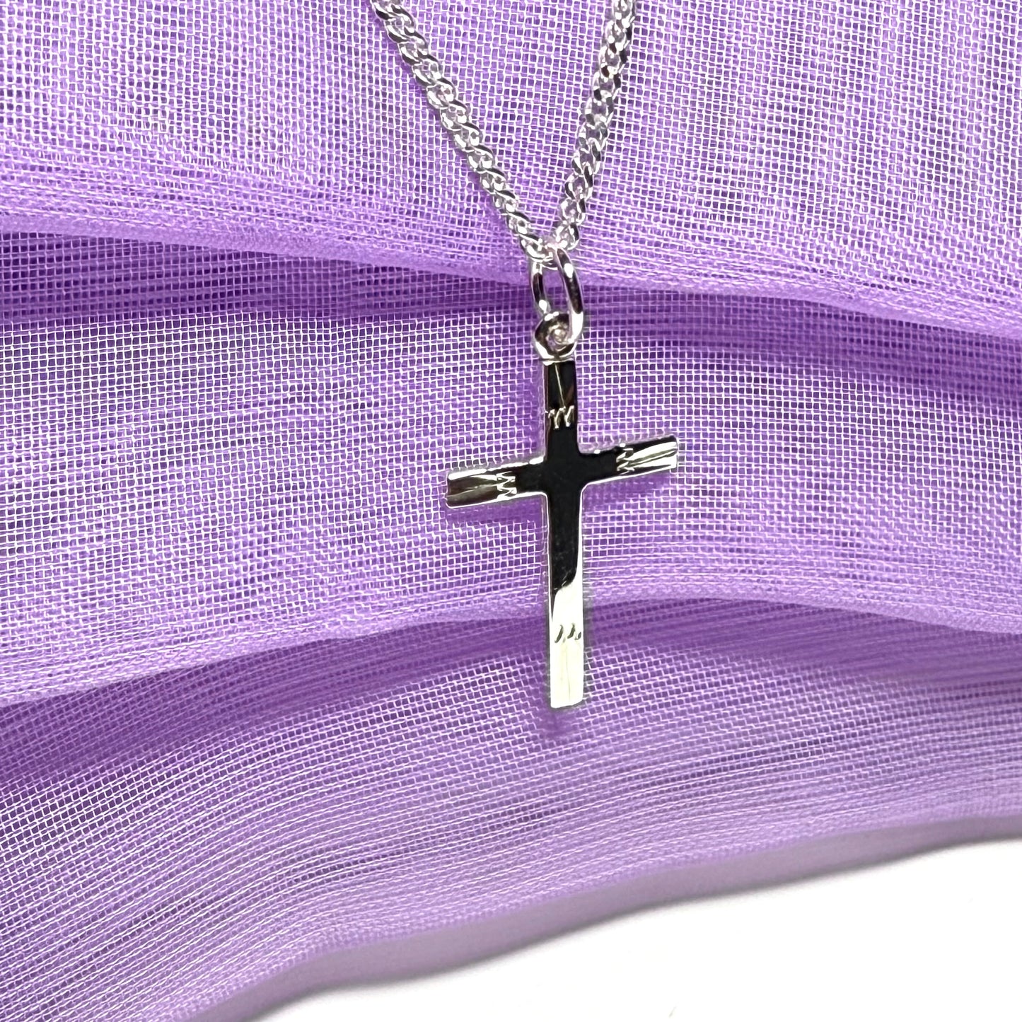Sterling Silver Diamond Cut Small Cross Necklace