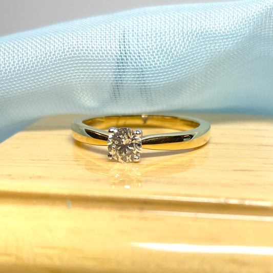 Diamond Solitaire Single Stone Yellow Gold Diamond Engagement Ring 31 Points