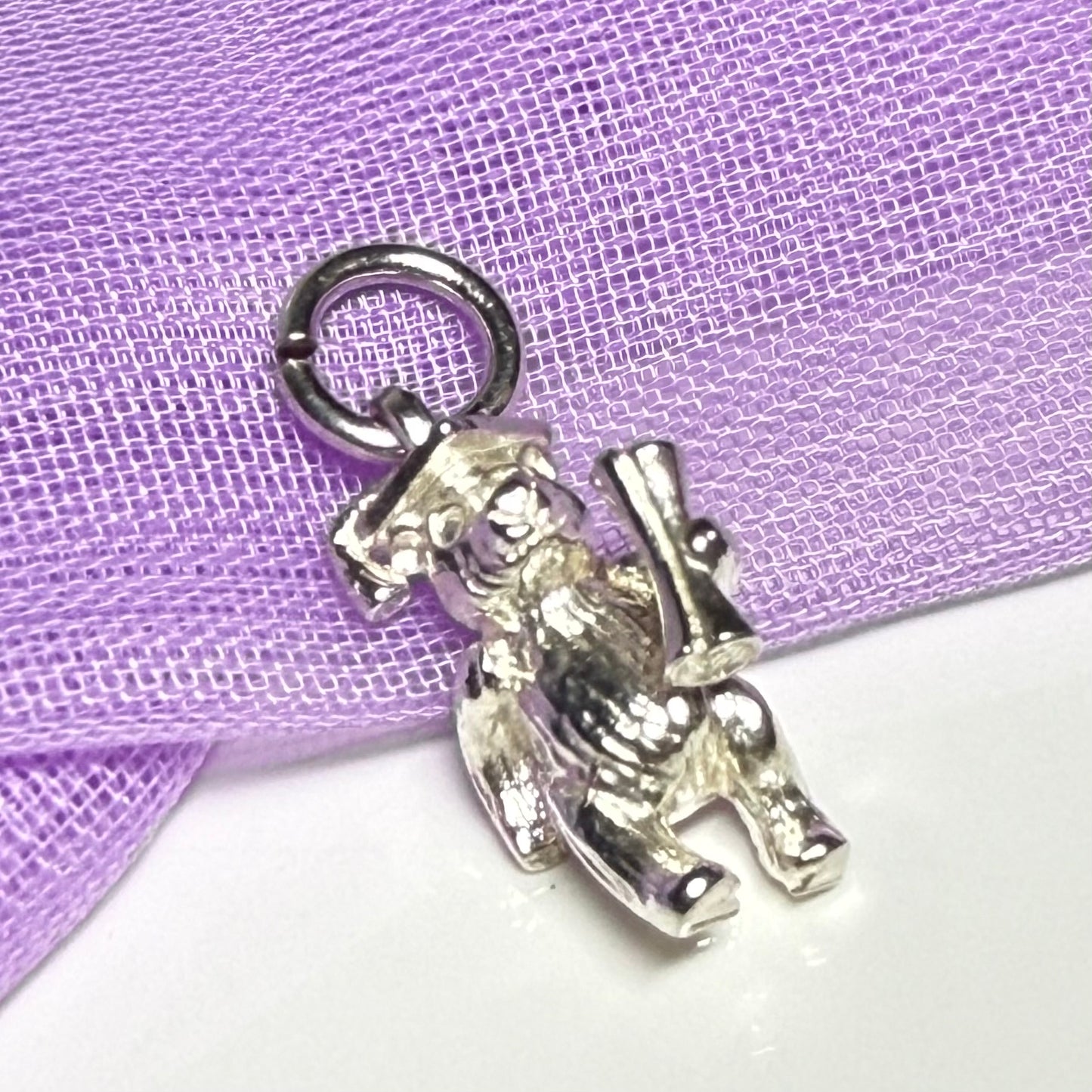 Graduation Bear Necklace Wearing Mortar Board Sterling Silver Charm