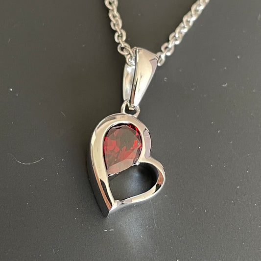 Real red garnet heart shape necklace pendant sterling silver