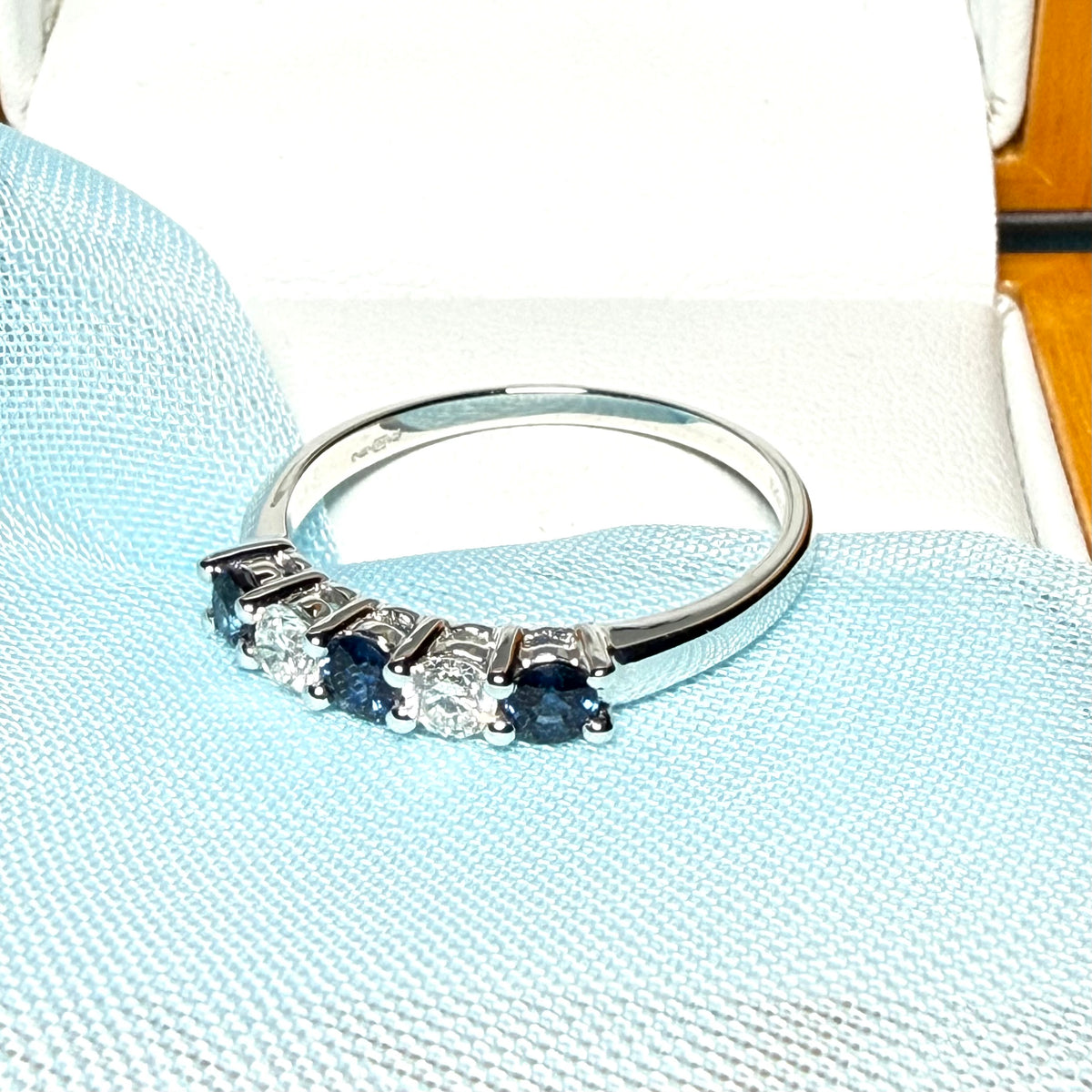 Blue Sapphire And Diamond Claw Set Eternity Ring White Gold