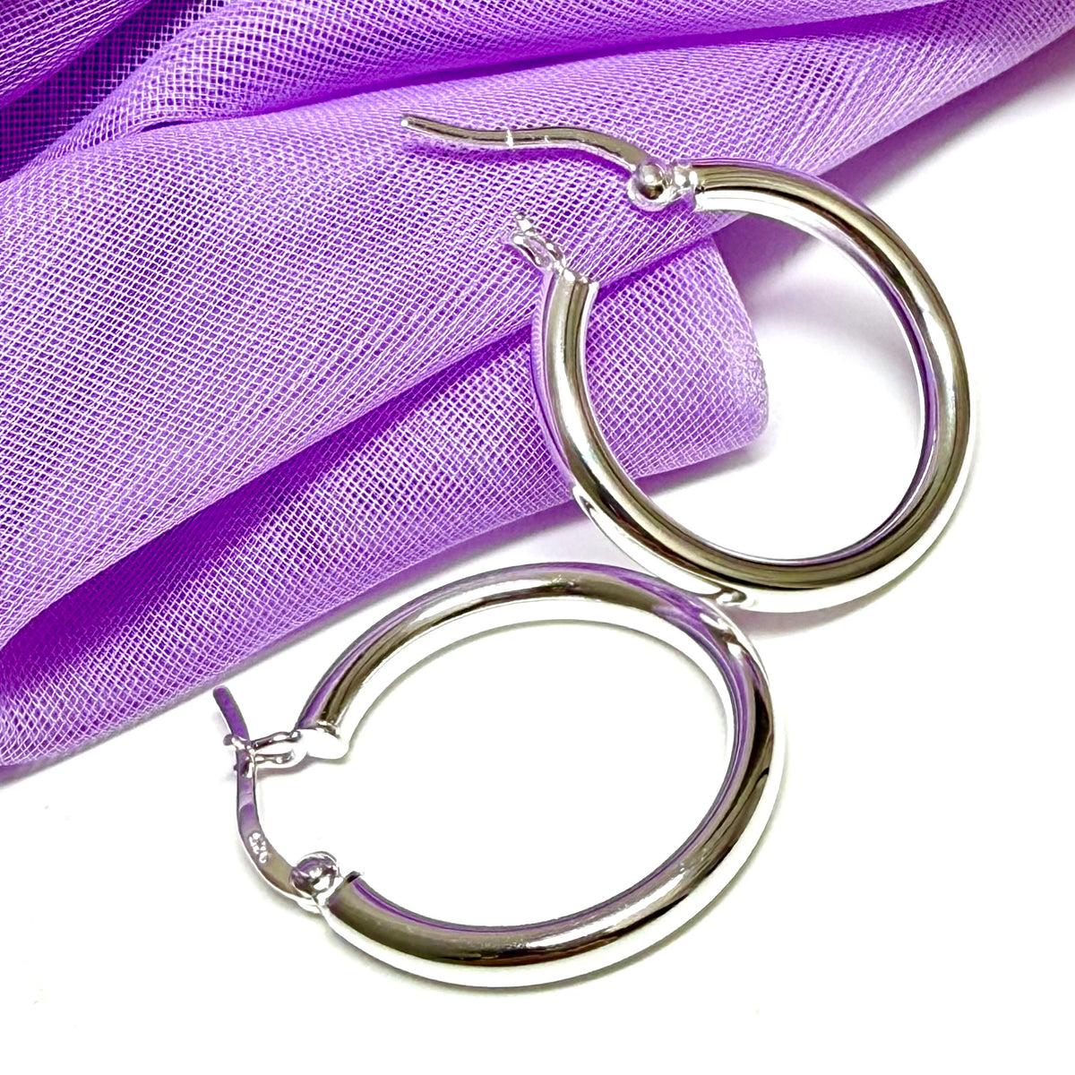 Sterling silver hoop earrings round 25 mm