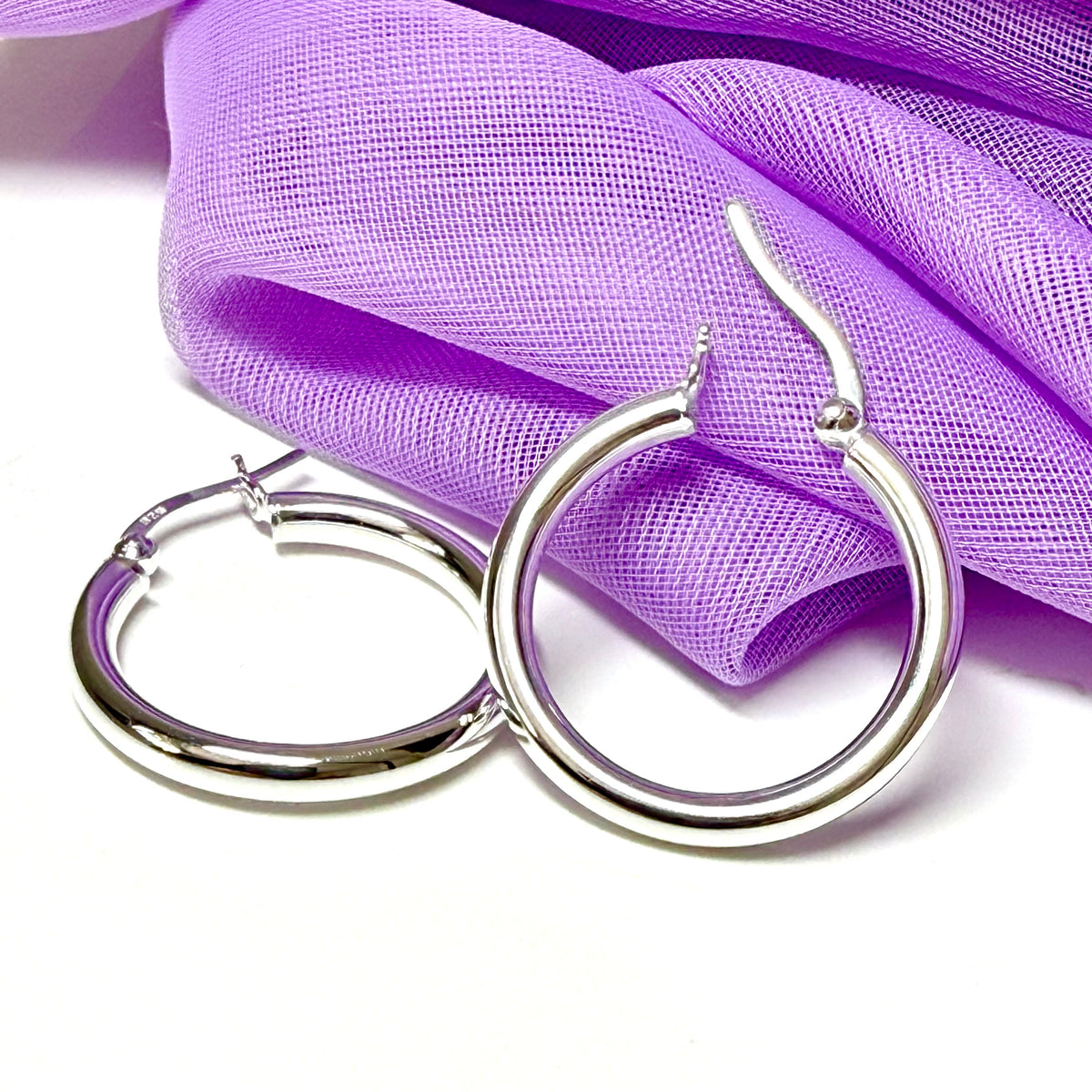 Sterling silver hoop earrings round 25 mm