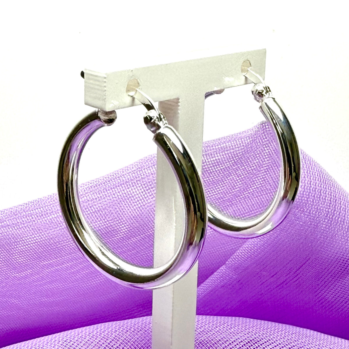 Sterling silver hoop earrings round 25 mm
