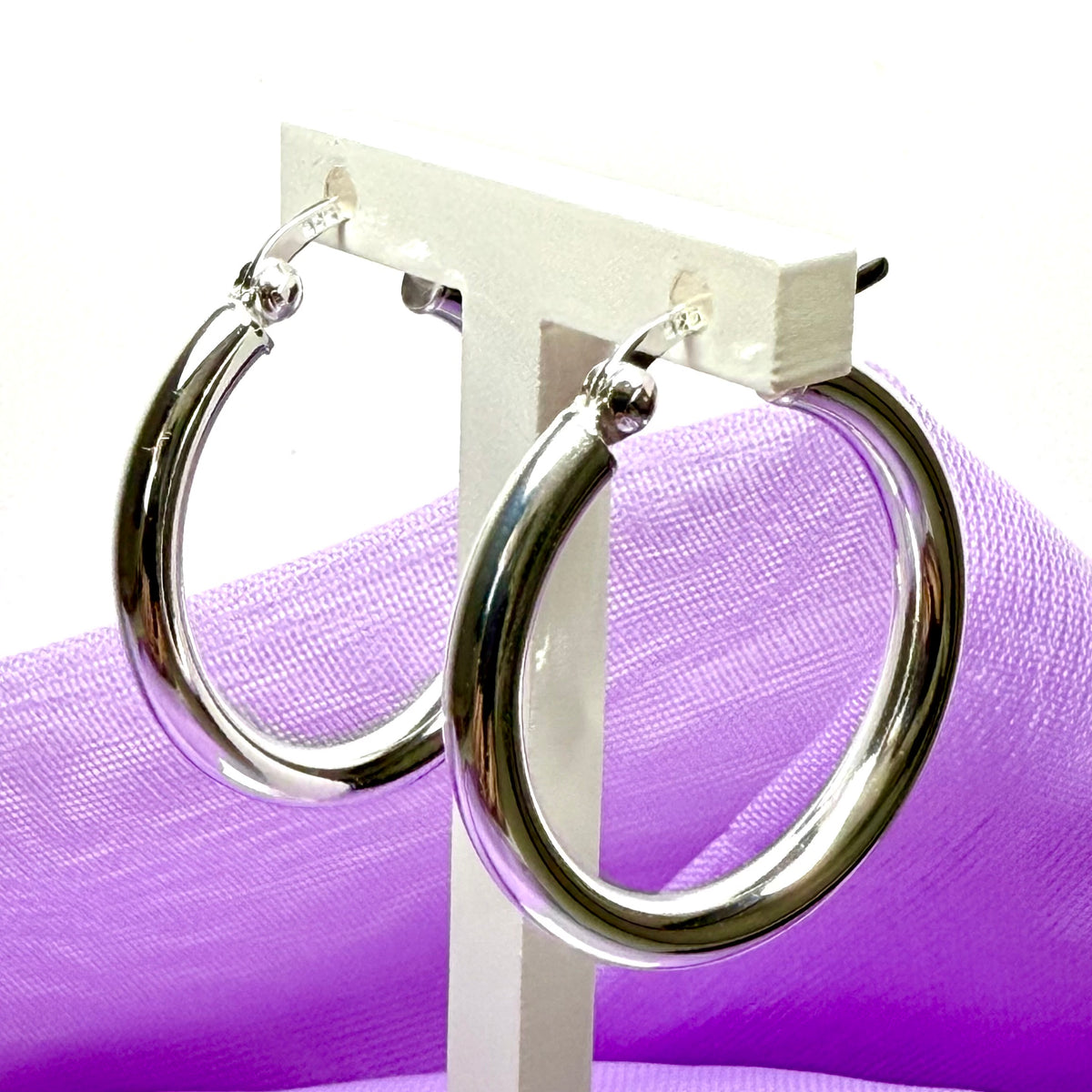 Sterling silver hoop earrings round 25 mm