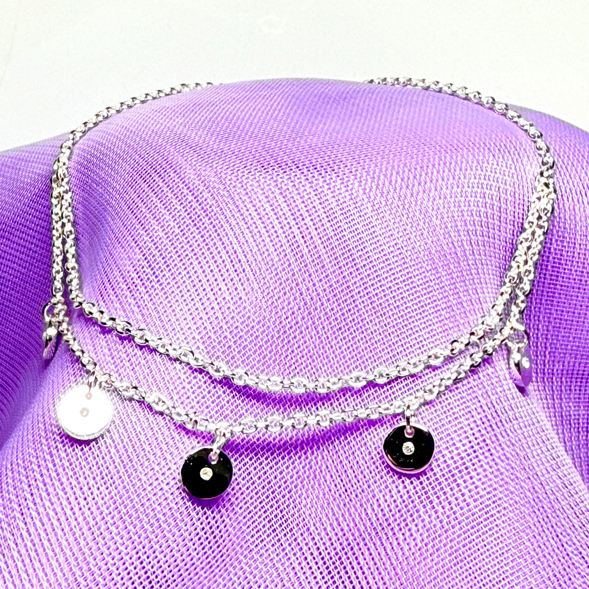 Real diamond ladies bracelet small round disc shaped charm sparkling sterling silver