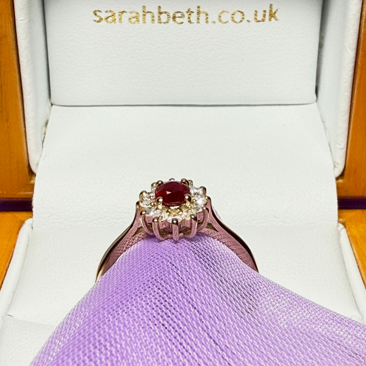 Oval Red Ruby And Real Diamond Yellow Gold Cluster Ring