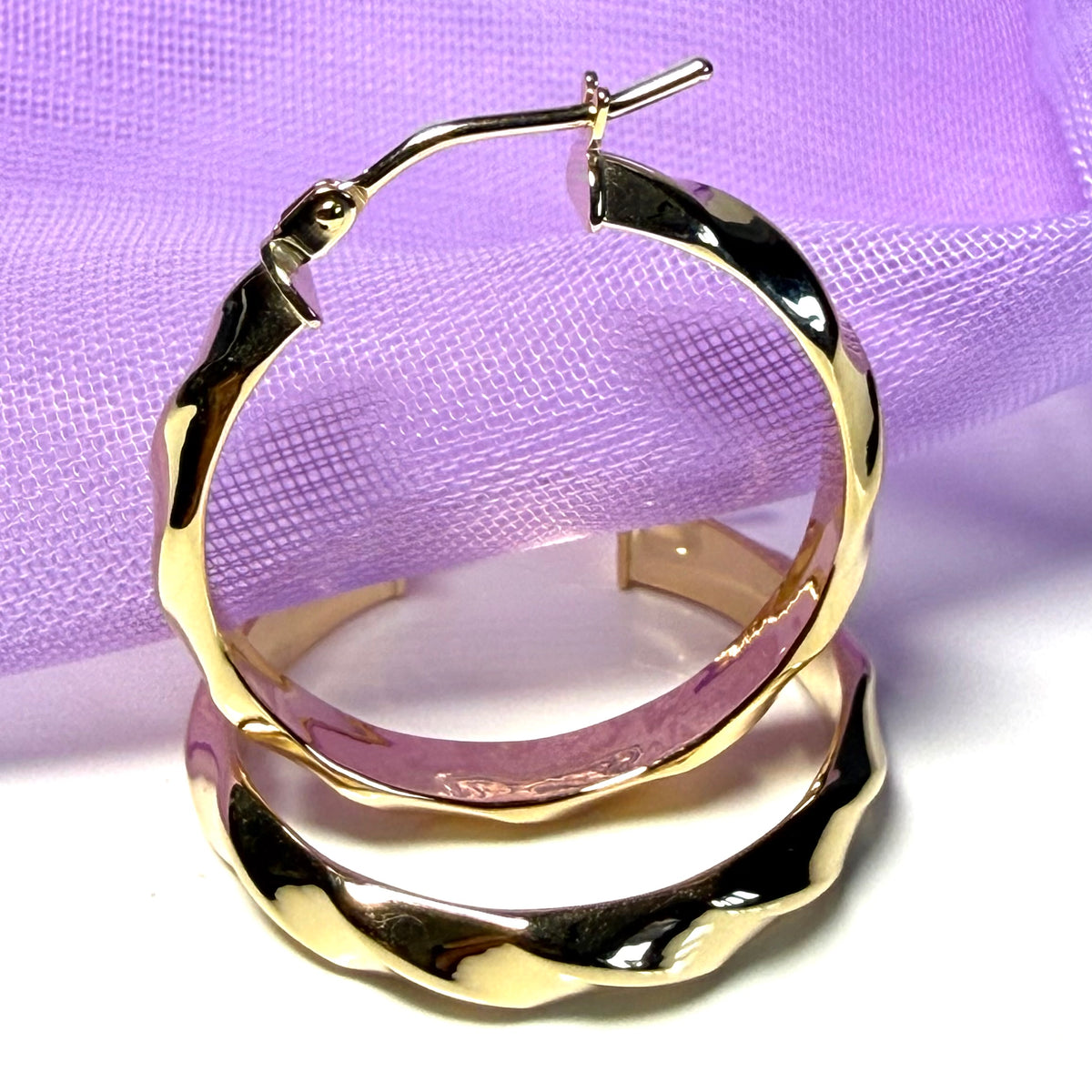Yellow Gold Round Flat Twisted Hoop Earrings 23 mm