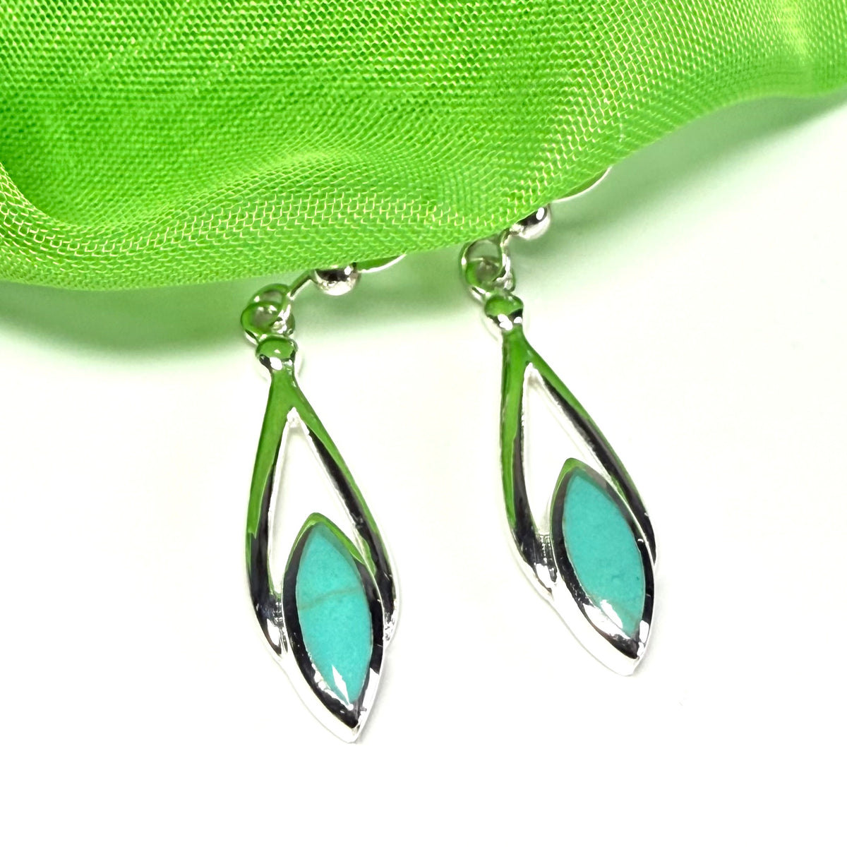 Blue Marquise Sterling Silver Turquoise Drop Earrings